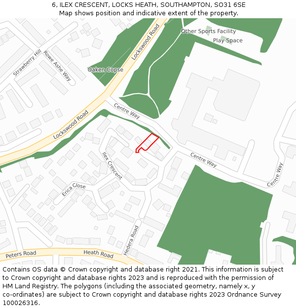 6, ILEX CRESCENT, LOCKS HEATH, SOUTHAMPTON, SO31 6SE: Location map and indicative extent of plot