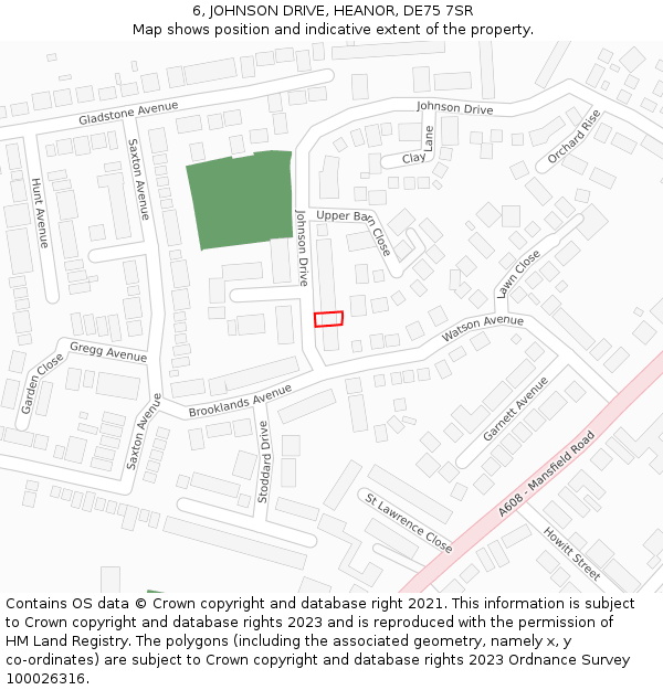 6, JOHNSON DRIVE, HEANOR, DE75 7SR: Location map and indicative extent of plot
