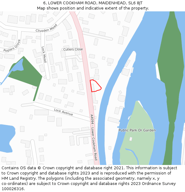 6, LOWER COOKHAM ROAD, MAIDENHEAD, SL6 8JT: Location map and indicative extent of plot