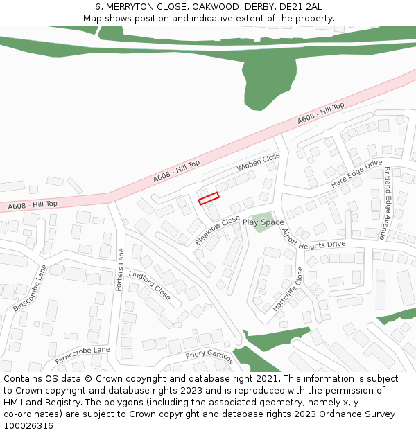 6, MERRYTON CLOSE, OAKWOOD, DERBY, DE21 2AL: Location map and indicative extent of plot