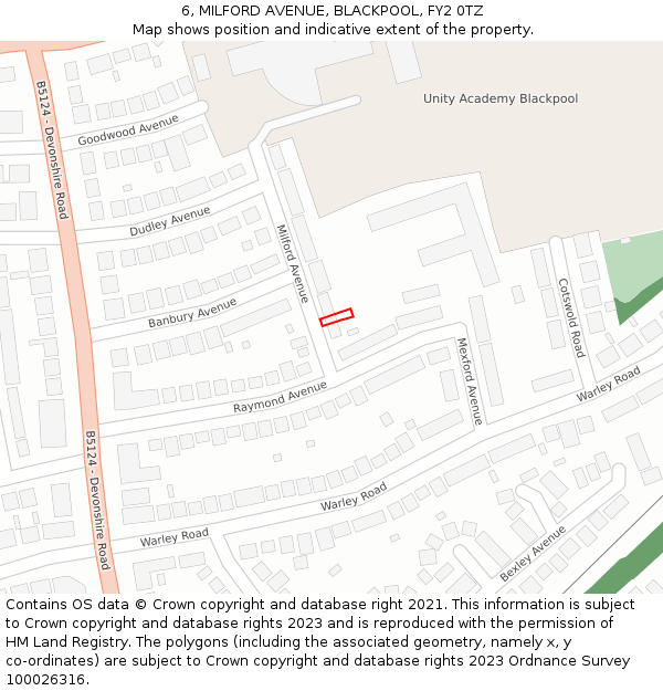 6, MILFORD AVENUE, BLACKPOOL, FY2 0TZ: Location map and indicative extent of plot