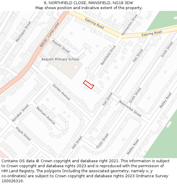 6, NORTHFIELD CLOSE, MANSFIELD, NG18 3DW: Location map and indicative extent of plot