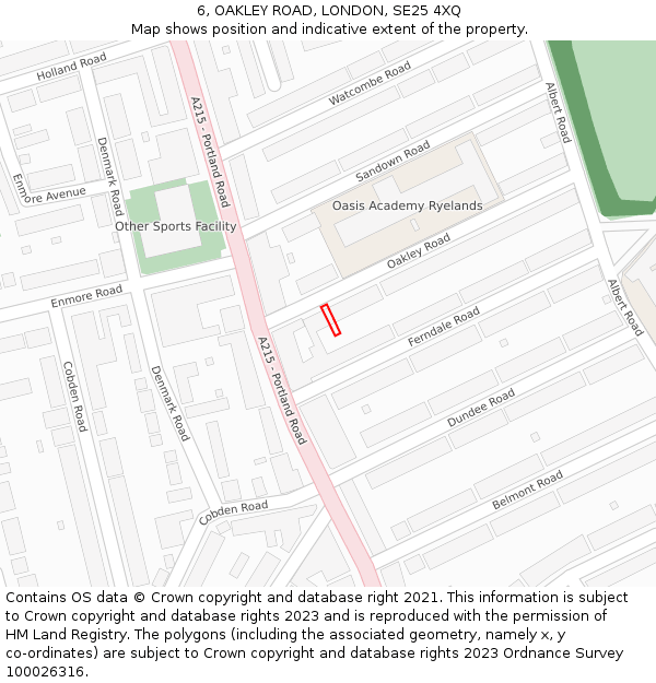 6, OAKLEY ROAD, LONDON, SE25 4XQ: Location map and indicative extent of plot