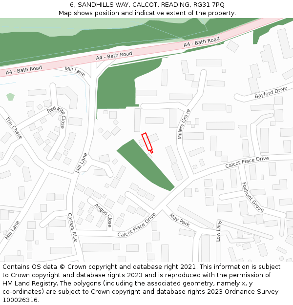 6, SANDHILLS WAY, CALCOT, READING, RG31 7PQ: Location map and indicative extent of plot