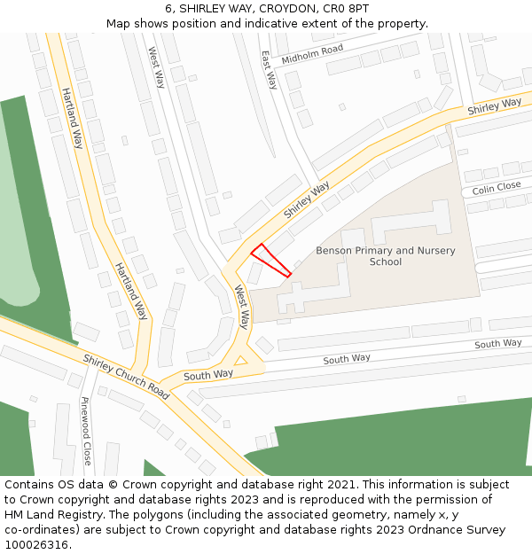 6, SHIRLEY WAY, CROYDON, CR0 8PT: Location map and indicative extent of plot