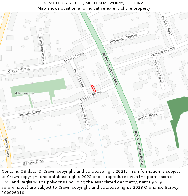 6, VICTORIA STREET, MELTON MOWBRAY, LE13 0AS: Location map and indicative extent of plot
