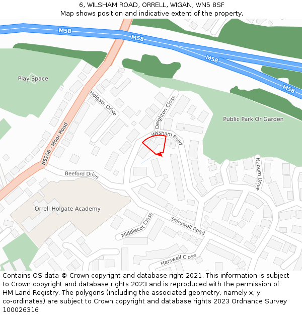 6, WILSHAM ROAD, ORRELL, WIGAN, WN5 8SF: Location map and indicative extent of plot