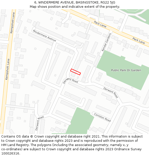 6, WINDERMERE AVENUE, BASINGSTOKE, RG22 5JG: Location map and indicative extent of plot