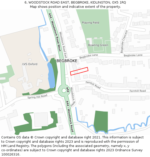 6, WOODSTOCK ROAD EAST, BEGBROKE, KIDLINGTON, OX5 1RQ: Location map and indicative extent of plot