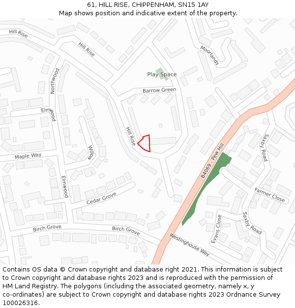 61, HILL RISE, CHIPPENHAM, SN15 1AY: Location map and indicative extent of plot