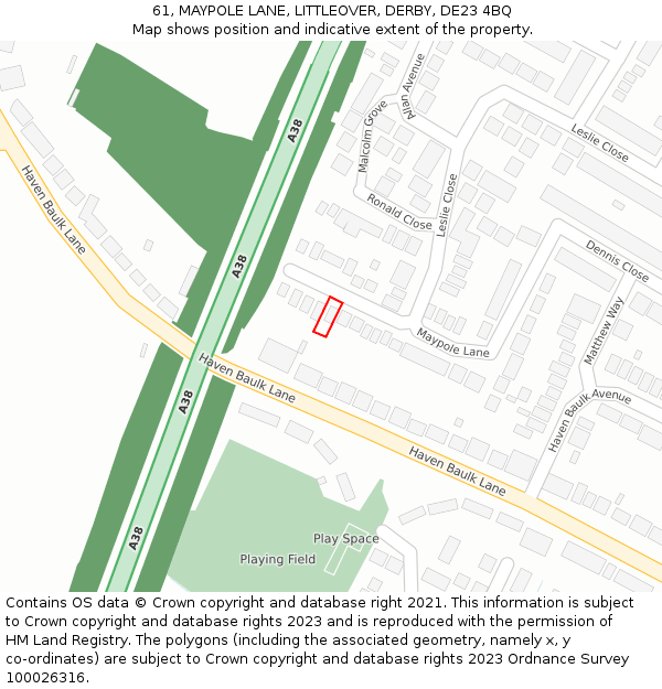 61, MAYPOLE LANE, LITTLEOVER, DERBY, DE23 4BQ: Location map and indicative extent of plot