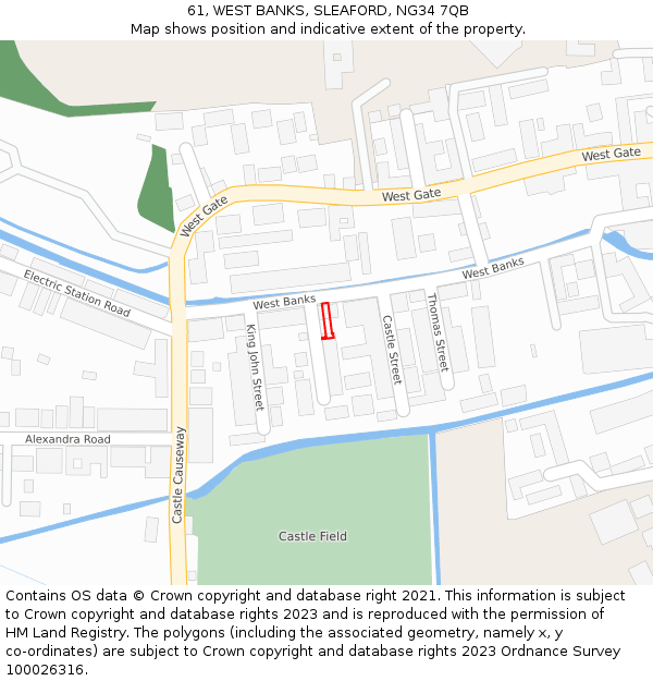 61, WEST BANKS, SLEAFORD, NG34 7QB: Location map and indicative extent of plot