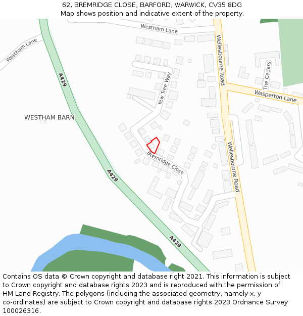 62, BREMRIDGE CLOSE, BARFORD, WARWICK, CV35 8DG: Location map and indicative extent of plot