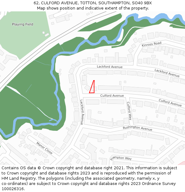 62, CULFORD AVENUE, TOTTON, SOUTHAMPTON, SO40 9BX: Location map and indicative extent of plot
