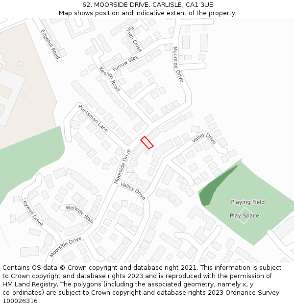 62, MOORSIDE DRIVE, CARLISLE, CA1 3UE: Location map and indicative extent of plot