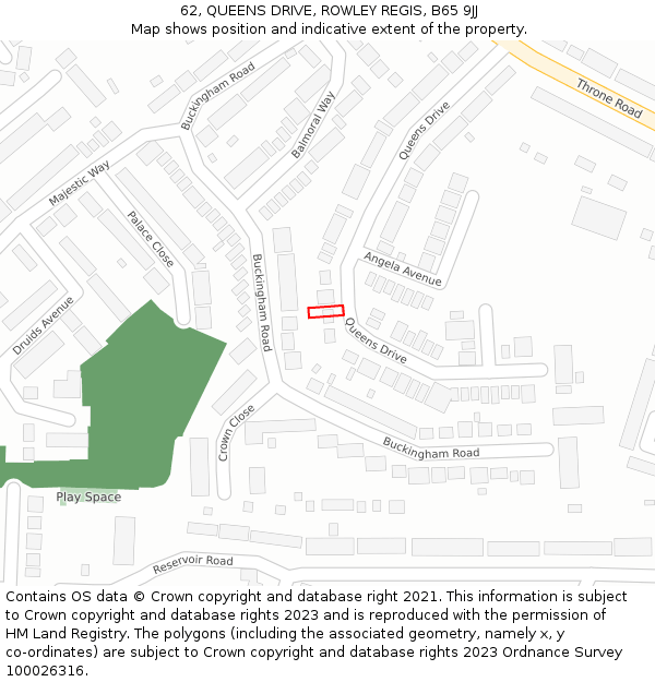 62, QUEENS DRIVE, ROWLEY REGIS, B65 9JJ: Location map and indicative extent of plot