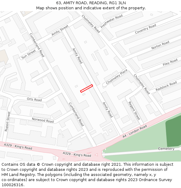 63, AMITY ROAD, READING, RG1 3LN: Location map and indicative extent of plot