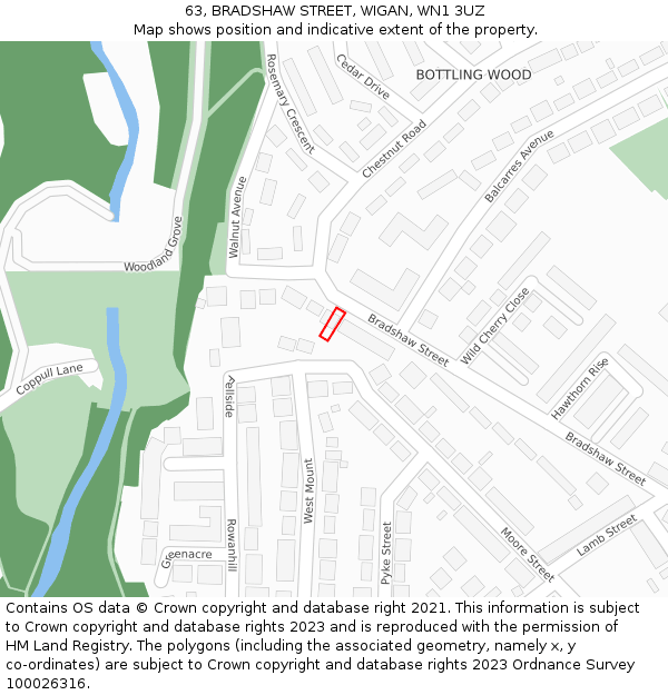 63, BRADSHAW STREET, WIGAN, WN1 3UZ: Location map and indicative extent of plot