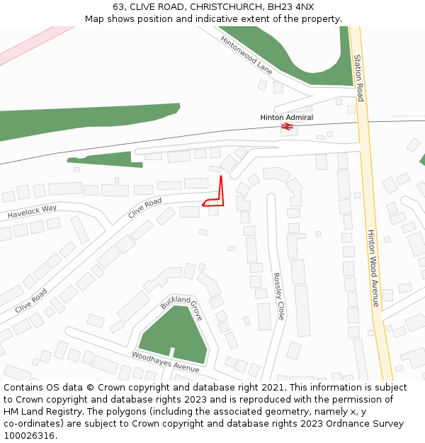 63, CLIVE ROAD, CHRISTCHURCH, BH23 4NX: Location map and indicative extent of plot