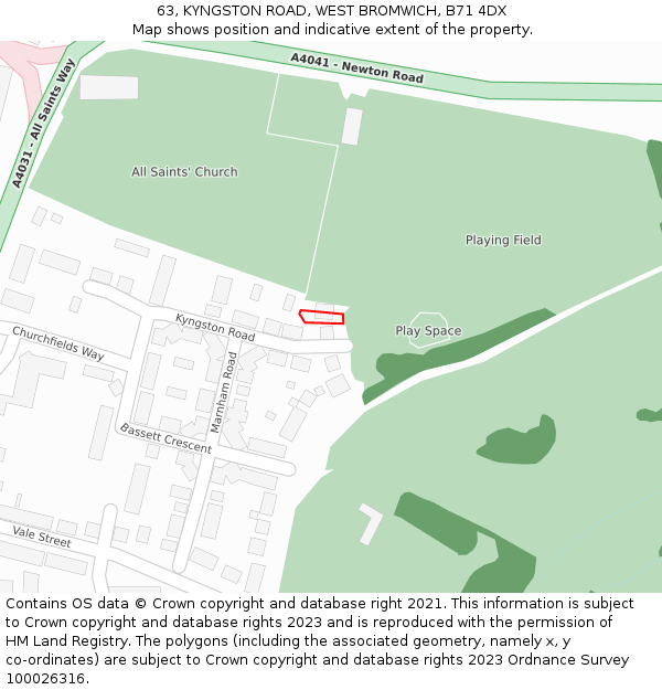 63, KYNGSTON ROAD, WEST BROMWICH, B71 4DX: Location map and indicative extent of plot