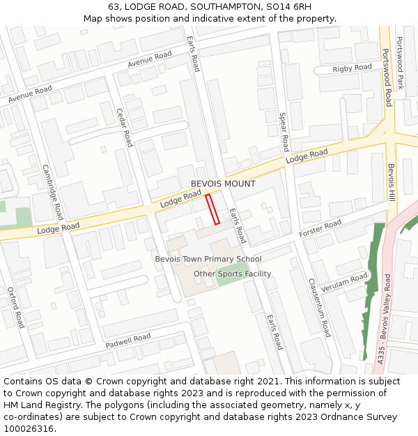 63, LODGE ROAD, SOUTHAMPTON, SO14 6RH: Location map and indicative extent of plot