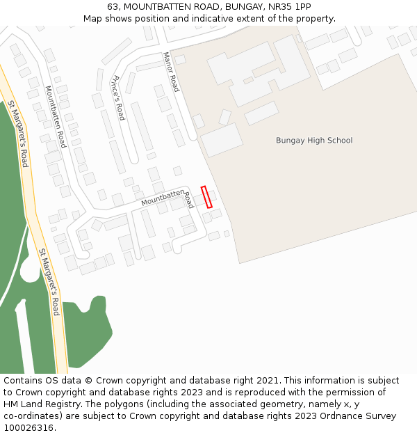63, MOUNTBATTEN ROAD, BUNGAY, NR35 1PP: Location map and indicative extent of plot
