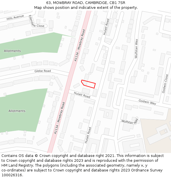 63, MOWBRAY ROAD, CAMBRIDGE, CB1 7SR: Location map and indicative extent of plot