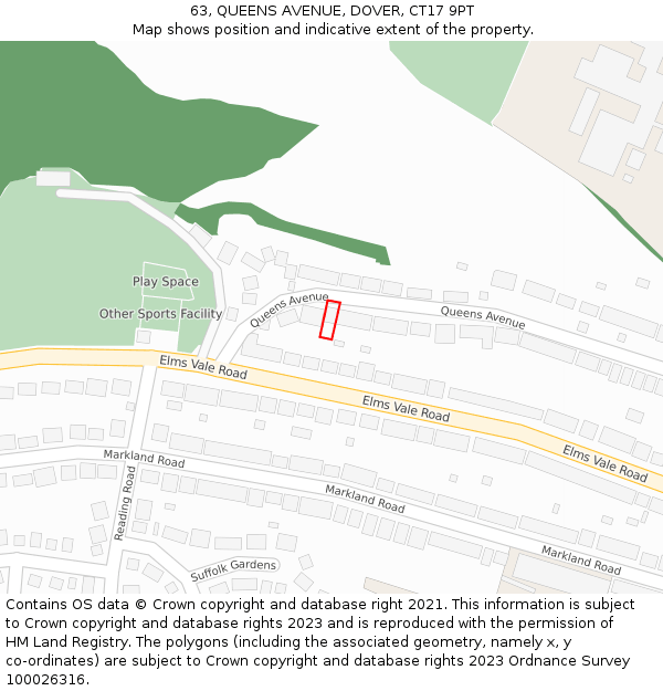 63, QUEENS AVENUE, DOVER, CT17 9PT: Location map and indicative extent of plot