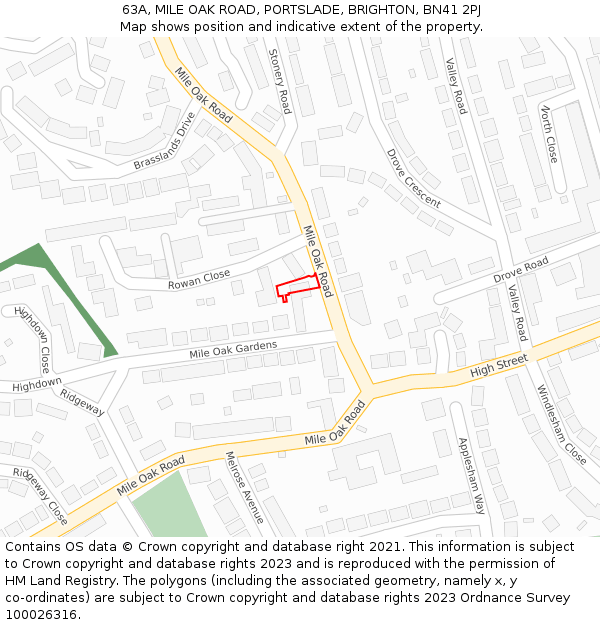 63A, MILE OAK ROAD, PORTSLADE, BRIGHTON, BN41 2PJ: Location map and indicative extent of plot