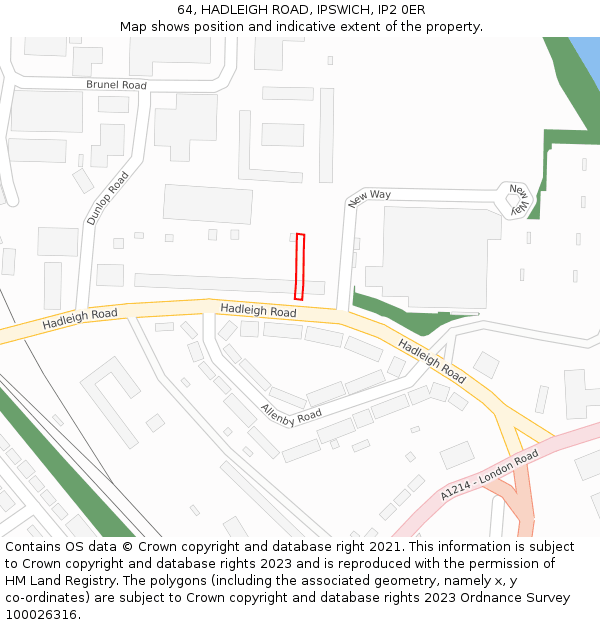 64, HADLEIGH ROAD, IPSWICH, IP2 0ER: Location map and indicative extent of plot