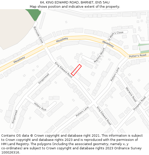 64, KING EDWARD ROAD, BARNET, EN5 5AU: Location map and indicative extent of plot