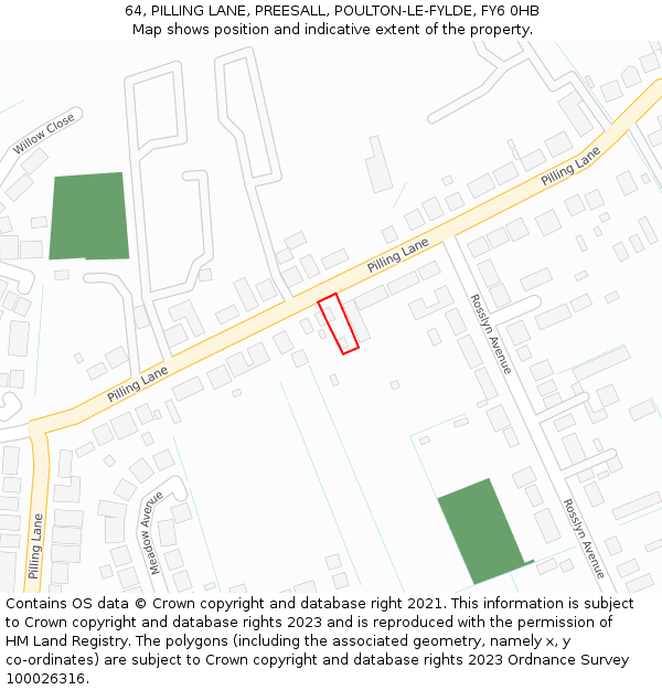 64, PILLING LANE, PREESALL, POULTON-LE-FYLDE, FY6 0HB: Location map and indicative extent of plot
