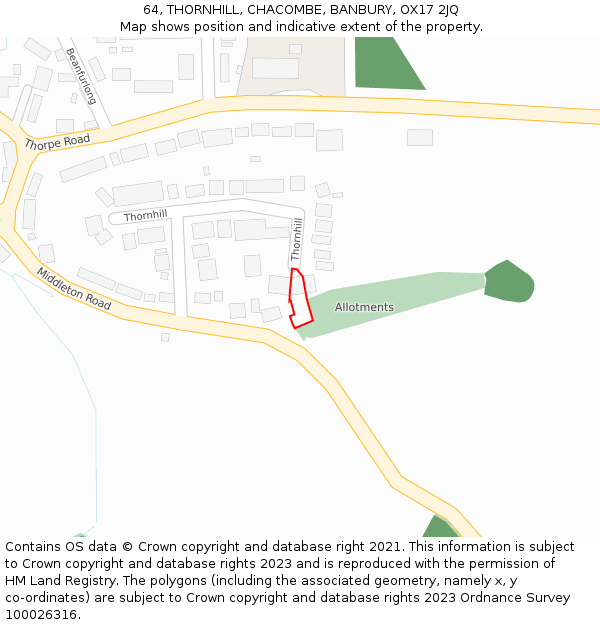 64, THORNHILL, CHACOMBE, BANBURY, OX17 2JQ: Location map and indicative extent of plot