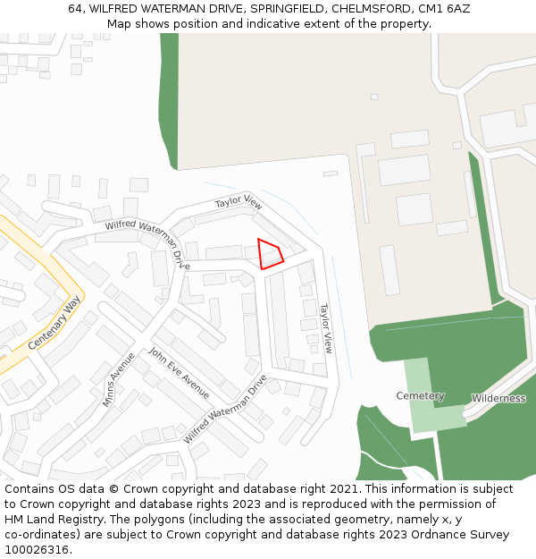 64, WILFRED WATERMAN DRIVE, SPRINGFIELD, CHELMSFORD, CM1 6AZ: Location map and indicative extent of plot