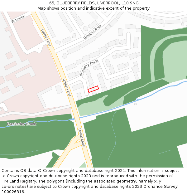 65, BLUEBERRY FIELDS, LIVERPOOL, L10 9NG: Location map and indicative extent of plot