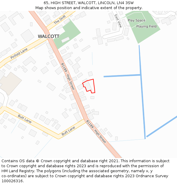 65, HIGH STREET, WALCOTT, LINCOLN, LN4 3SW: Location map and indicative extent of plot