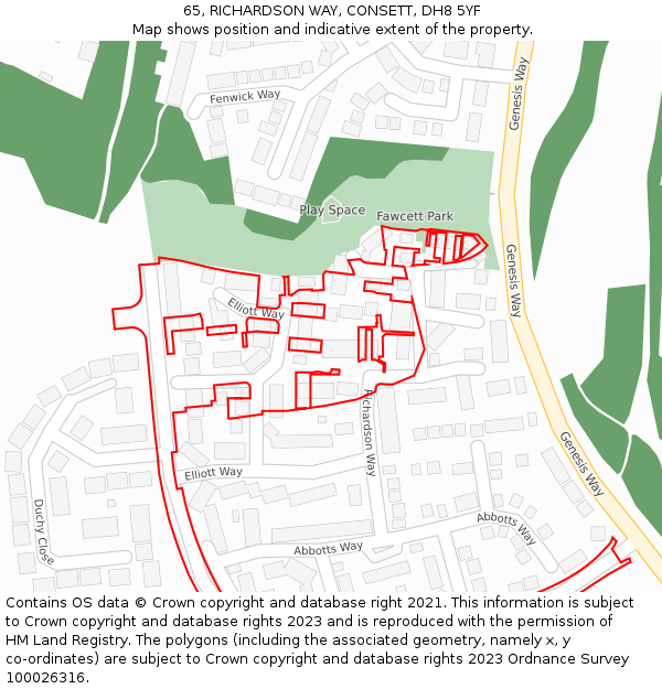 65, RICHARDSON WAY, CONSETT, DH8 5YF: Location map and indicative extent of plot
