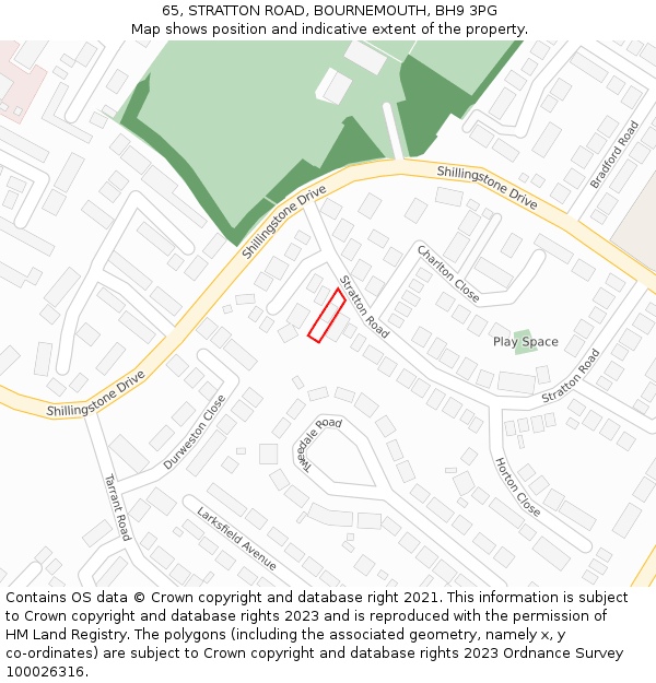 65, STRATTON ROAD, BOURNEMOUTH, BH9 3PG: Location map and indicative extent of plot