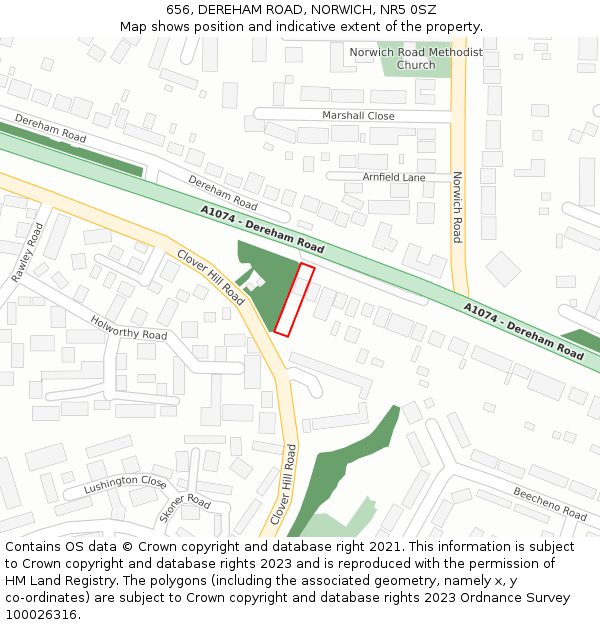 656, DEREHAM ROAD, NORWICH, NR5 0SZ: Location map and indicative extent of plot