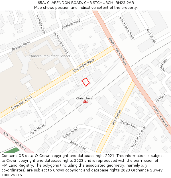 65A, CLARENDON ROAD, CHRISTCHURCH, BH23 2AB: Location map and indicative extent of plot