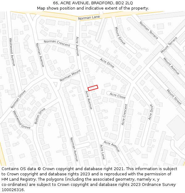 66, ACRE AVENUE, BRADFORD, BD2 2LQ: Location map and indicative extent of plot