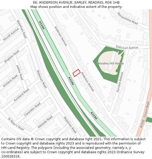 66, ANDERSON AVENUE, EARLEY, READING, RG6 1HB: Location map and indicative extent of plot