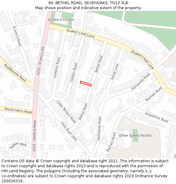 66, BETHEL ROAD, SEVENOAKS, TN13 3UE: Location map and indicative extent of plot
