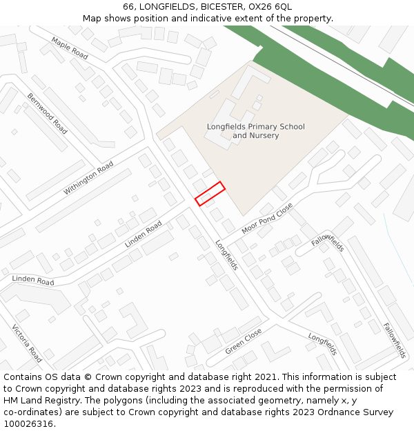 66, LONGFIELDS, BICESTER, OX26 6QL: Location map and indicative extent of plot