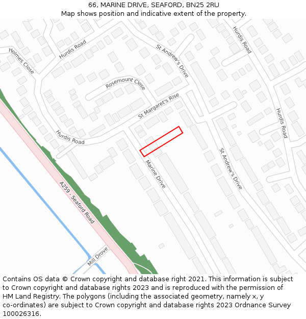 66, MARINE DRIVE, SEAFORD, BN25 2RU: Location map and indicative extent of plot