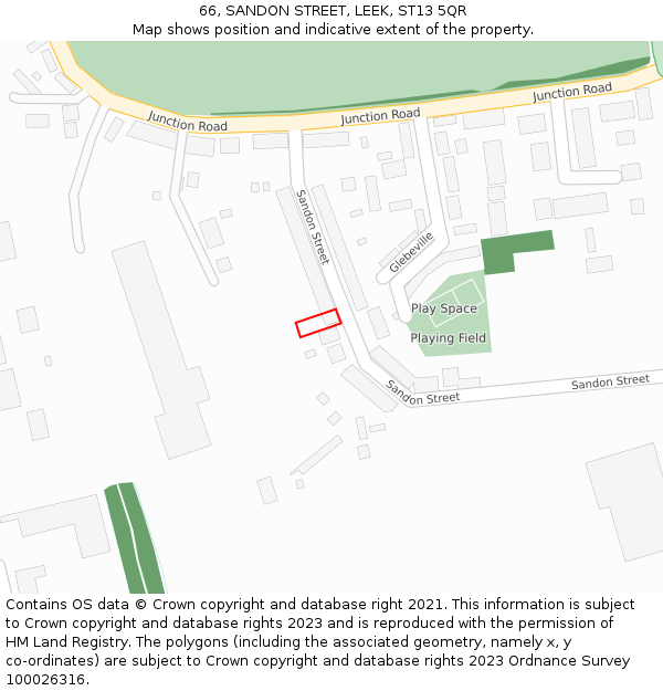 66, SANDON STREET, LEEK, ST13 5QR: Location map and indicative extent of plot