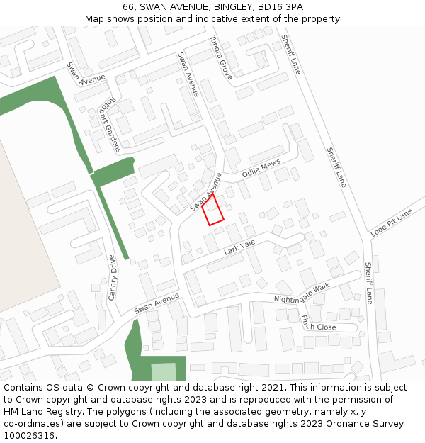 66, SWAN AVENUE, BINGLEY, BD16 3PA: Location map and indicative extent of plot