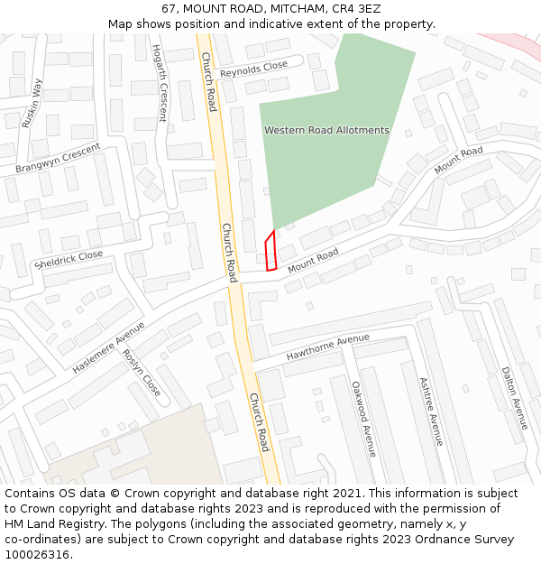 67, MOUNT ROAD, MITCHAM, CR4 3EZ: Location map and indicative extent of plot