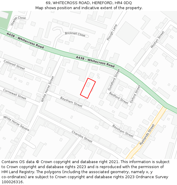 69, WHITECROSS ROAD, HEREFORD, HR4 0DQ: Location map and indicative extent of plot