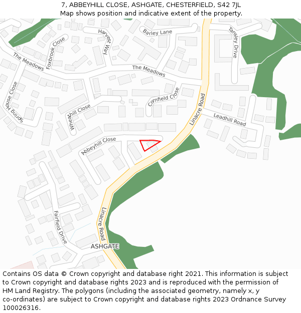 7, ABBEYHILL CLOSE, ASHGATE, CHESTERFIELD, S42 7JL: Location map and indicative extent of plot
